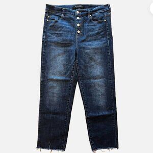 Women's Jeans "Liverpool Los Angeles" Sz 10 Dark Fade Raw Edge Straight Leg Crop